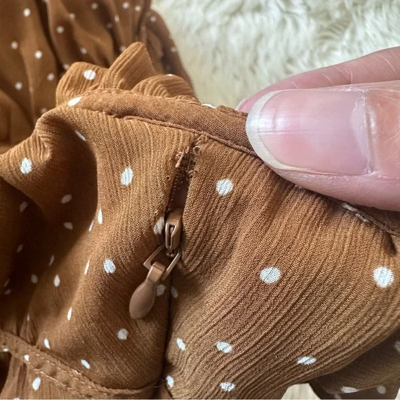 Madewell Dress Sophia Cami Tiered Midi in Dot Ruffle Sepia Polka Dot Brown 10 - Picture 14 of 14